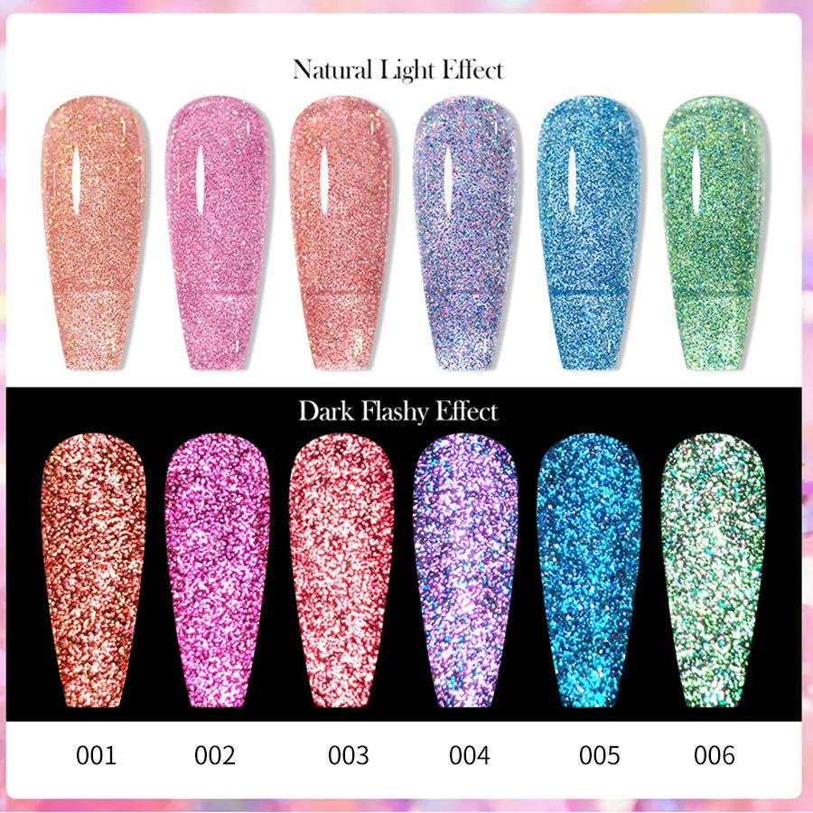 Colla per unghie colorata con diamante schiacciato Aurora luminosa Smalto per unghie con diamante spezzato Colla glitter riflettente Oupo Gel con diamante rotto