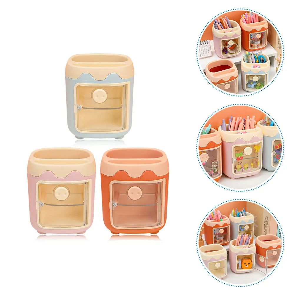 

3Pcs Pig Cartoon Pen Holder Multi-Grid Pencil Organizer Plastic Desktop Stationery Storage Box Office Home Decoration