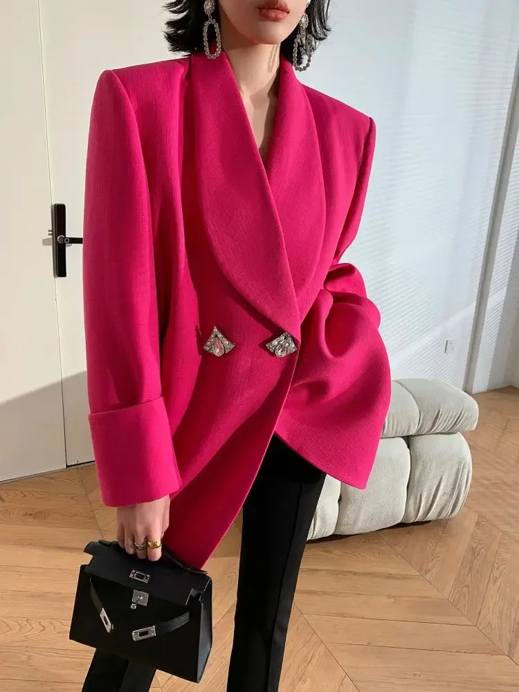 Chic High-end Blazer Women Clothing Trend Spring Autumn Jackets Mid-length Coats Design Loose Button Blazer Long Sleeve Tops New