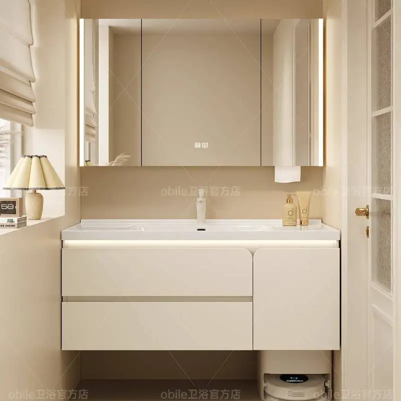 

Pullout Door Basin Bathroom Cabinet Mirror Light White Floating Bathroom Cabinet Space Saving Mobile Da Bagno Furniture For Home