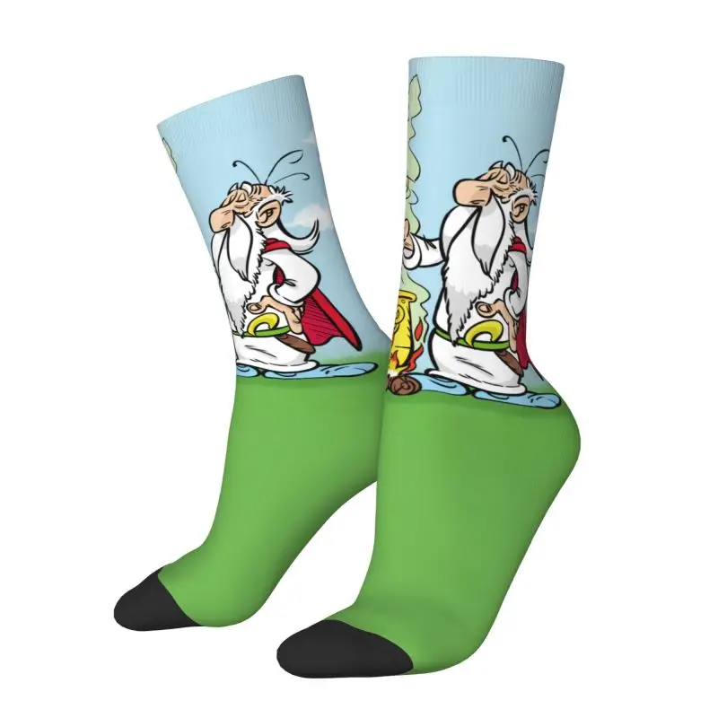 Cartoon Asterix Panoramix Dress Socks Men's Women's Warm Funny Novelty Getafix Cooking Magic Potion Crew Socks