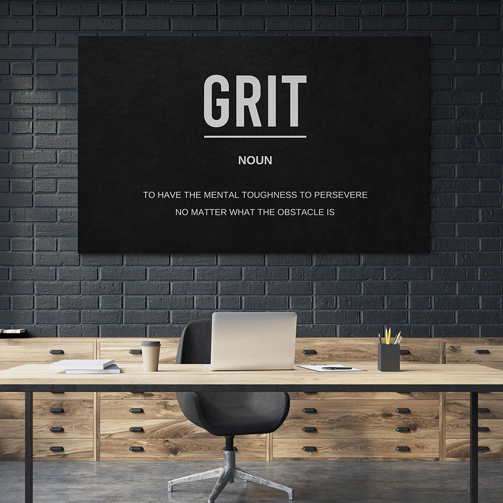 

Grit Motivational Quote Canvas Print Poster, Modern Business Black White Wall Art, Inspirational Noun Picture Office Home Decor