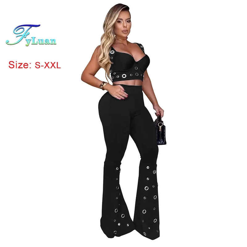 

2025 новые модные женские комплекты брюк, сексуальный укороченный топ, широкие брюки, комплекты из двух предметов, темпераментные однотонные комплекты брюк для похудения