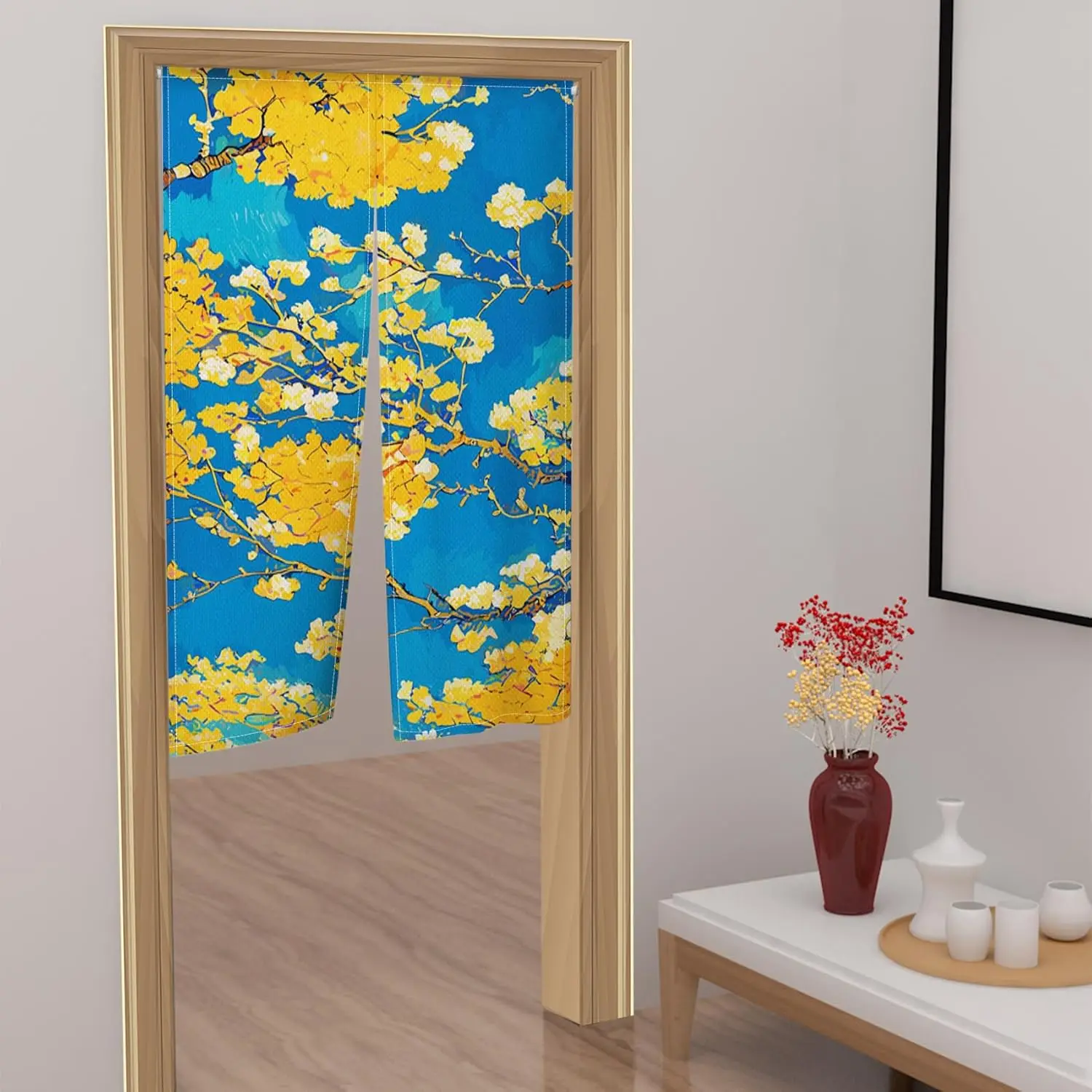 Japanese Doorway Curtain Fall Leaves Sky Ukiyoe Printed Window Tapestry Chinese Style Print Door Curtain Treatment Privacy