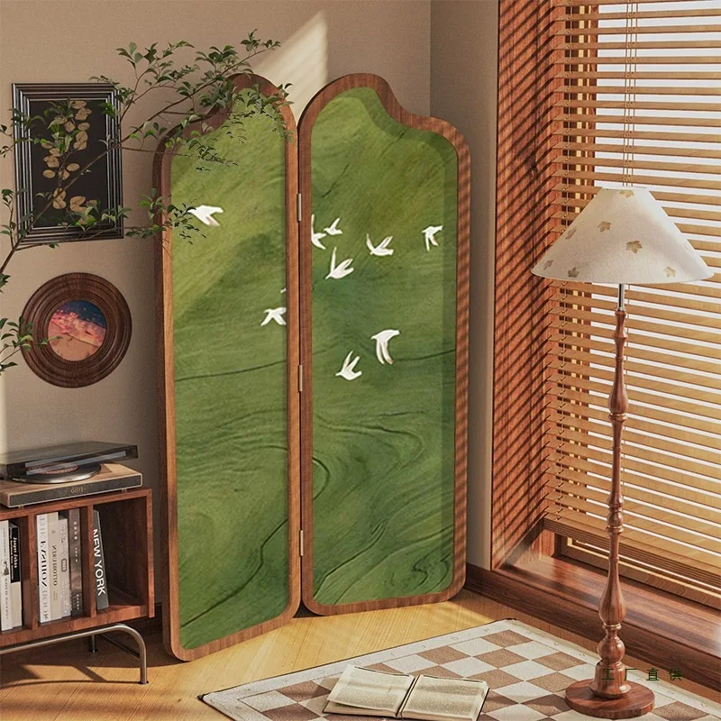 #Medieval Green Feiyan Solid Wood Screen Partition Household Living Room Entrance Sofa Decoration Movable Folding Screen