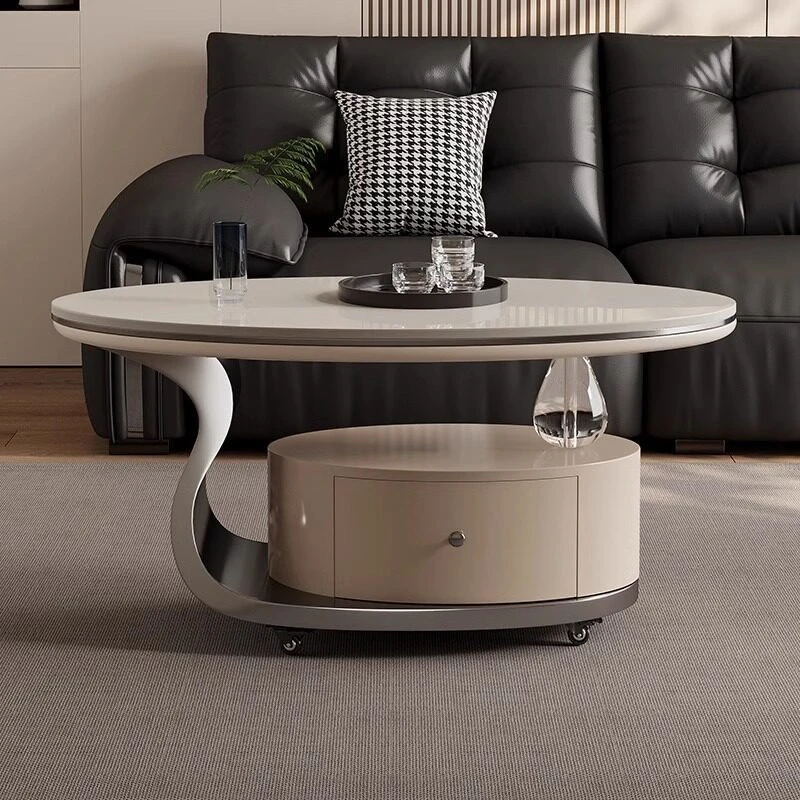 A few small apartments on the side of the sofa, coffee table, light luxury and high-end living room, movable trolley