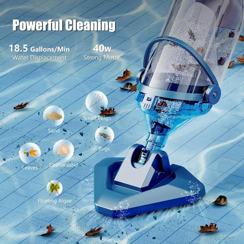 Pool Vacuum for Above Ground Pool with a Telescopic Pole, Running time up to 1H, T403 Handheld Rechargeable Pool Cleaner