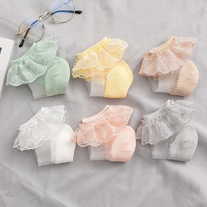 6 Pairs/Lot Girls Socks Summer Breathable Children Short Ankle Socks For 1-12 Years Kids Soft Cotton Lace Princess Mesh Socks