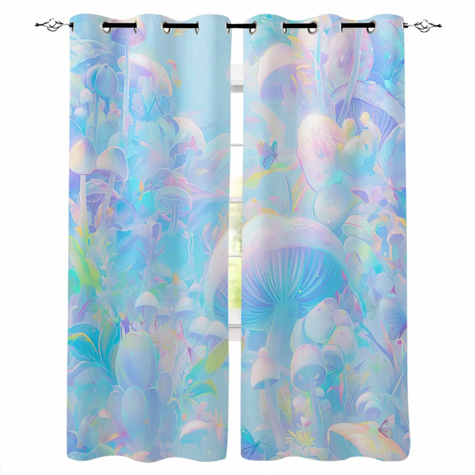 Rainbow Mushroom Butterfly Radiance Abstract Art Blackout Curtains For Living Room Bedroom Window Treatment Drapes Home Decor