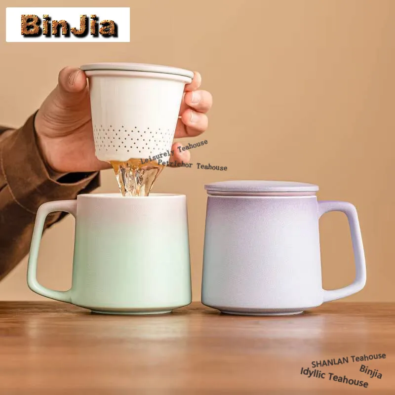 

300ml Exquisite Gradient Color Filter Tea Separator Cup Ceramic Tea Bowl With Lid Work Office Mug Work Office Mug Gift For Elder