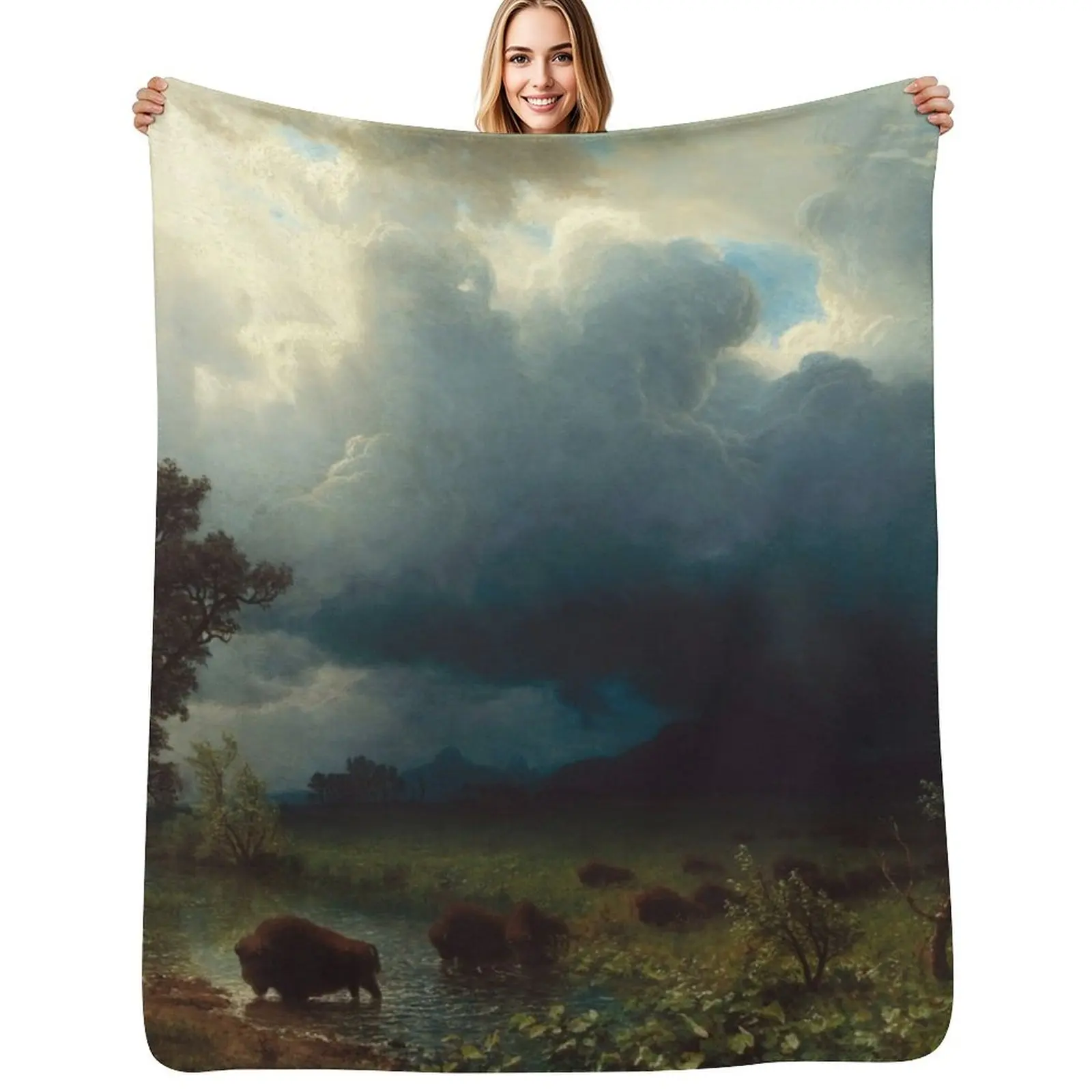 Manta decorativa con diseño de la tormenta que se acerca, inspirada en el cuadro de Albert Bierstadt de 1869, con motivos de la naturaleza, para decoración de la sala de estar