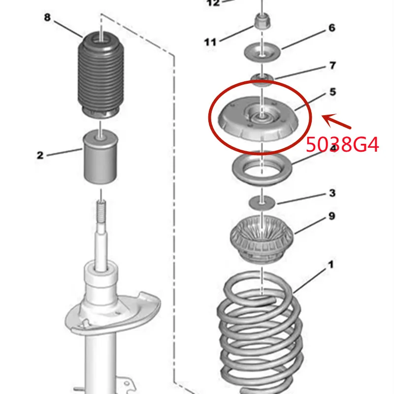 Suitable for Peugeot 301 2008 Citroen C3 E-elysee shock absorber to top rubber plane bearing and lower the front 5038G6