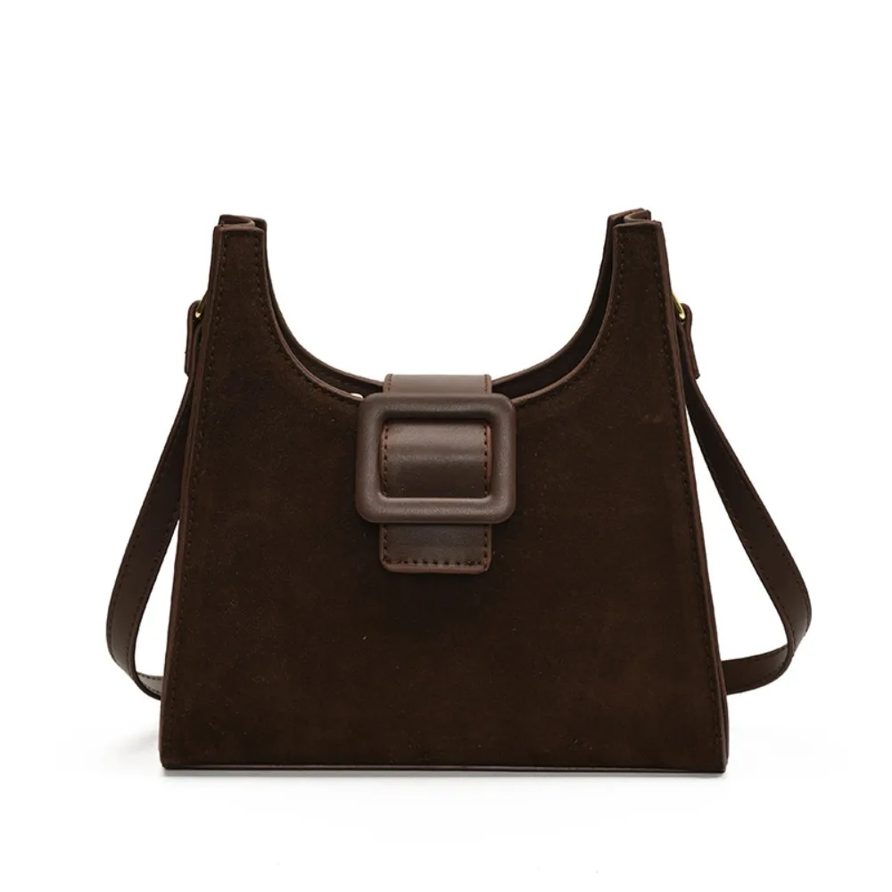 

Vintage Trendy Square Bucket Bag Frosting Leisure Suede Crossbody Bag Handbag French Retro Shoulder Bag Girls