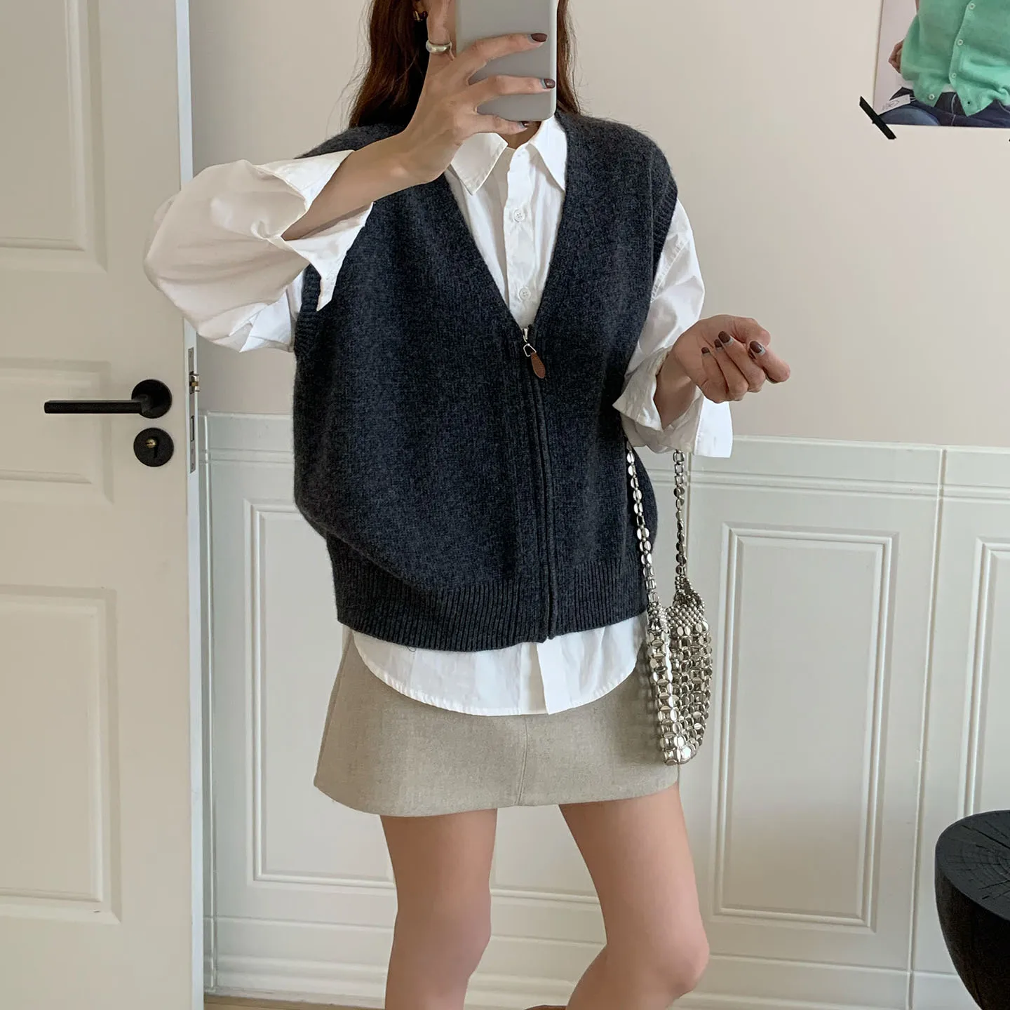 سترة نسائية عصرية بياقة على شكل V وسحاب أمامي، تصميم جديد لخريف هذا العام من Z، نمط عملي، مصنوعة من مواد أخرى 00% #5