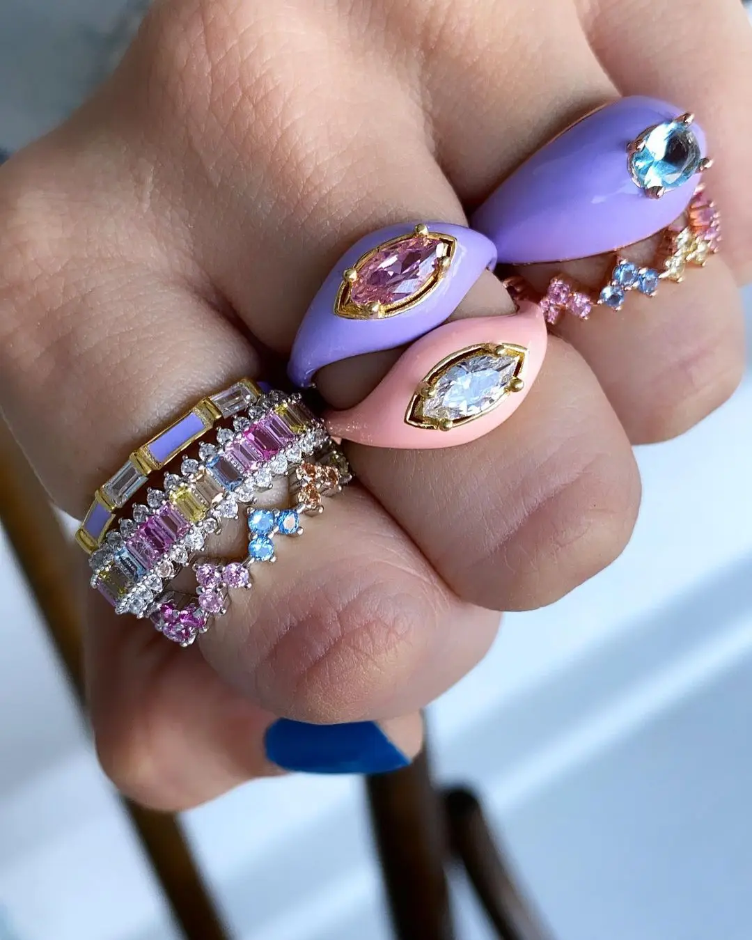 New 4 color Enamel Marquise CZ Rings Adjustable Pave 5A Cubic Zirconia Gold Plated Color for Women Fashion Jewelry Anillos Mujer