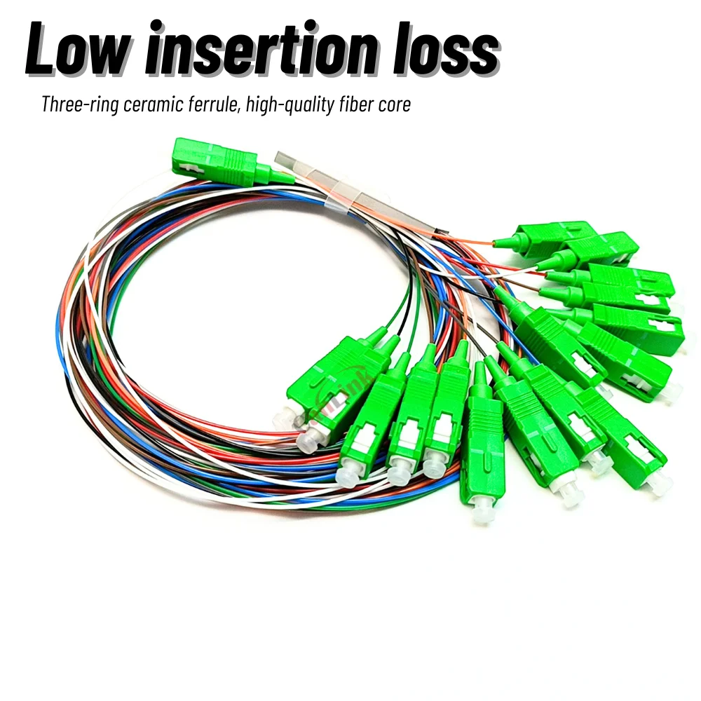 Fiber optics PLC Splitter 1X2 1X4 1X8 1X16 1X32 PLC SC/APC Fiber Optic Single Mode 0.9mm G657A1 LSZH 1m PVC Color