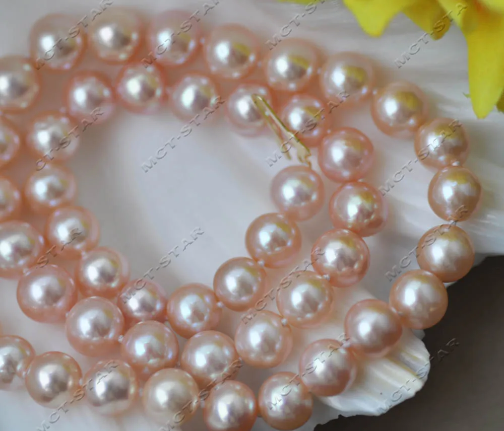 

Z13350 AAA+ 17" 10mm Pink Round Freshwater Pearl Necklace Shell Bowknot Custom Jewelry