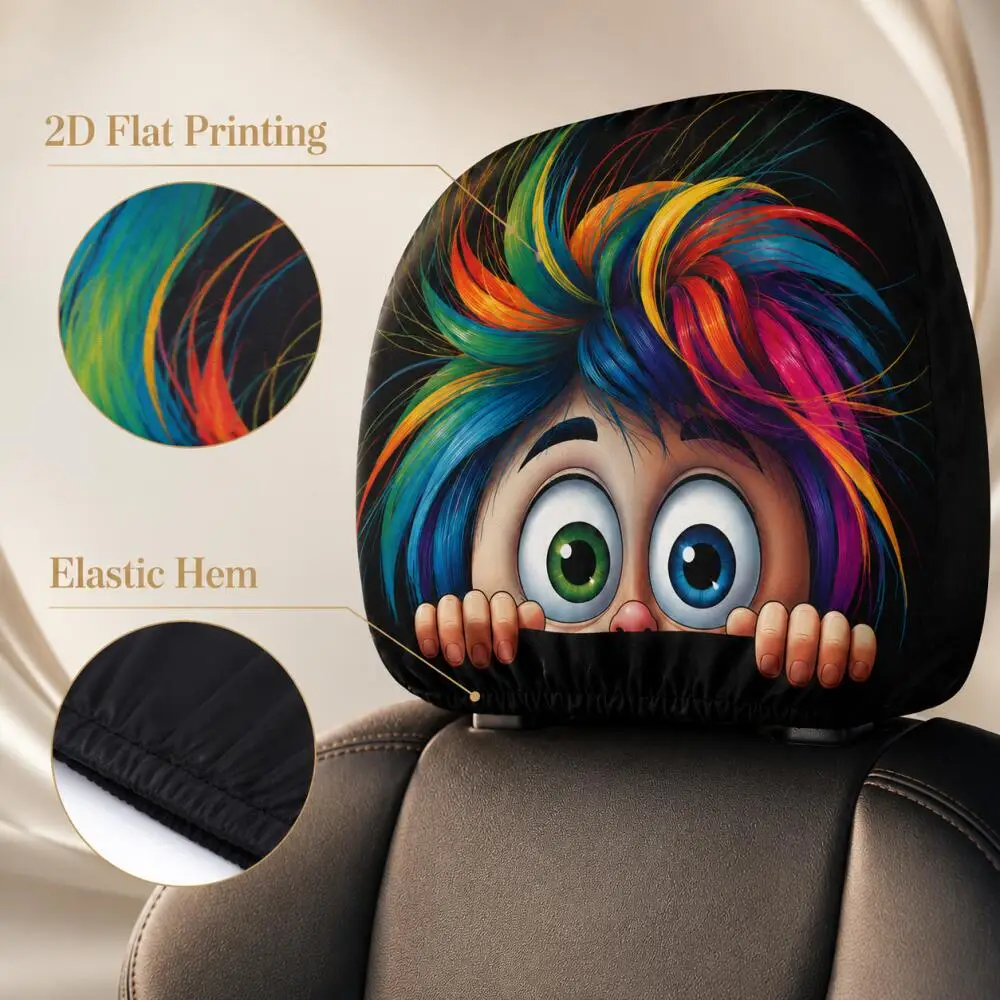 1 Stück Cartoon-Kinder-Autokopfstützenbezug, Buntes Design mit Wispigem Haar, 2D-Druck, Elastisch, Universelle Passform – Detail 7