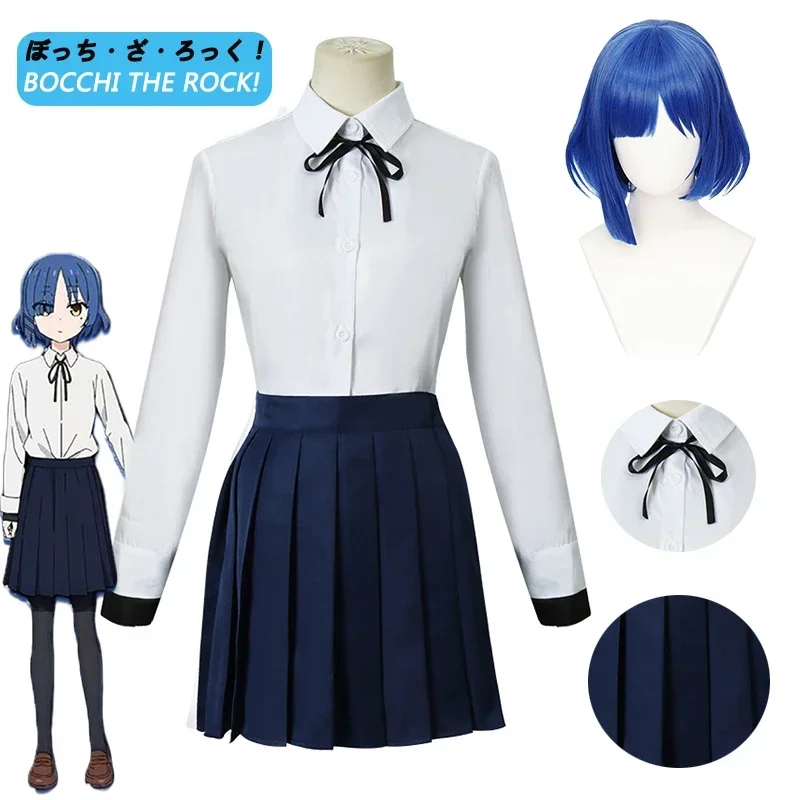 CHRISTADA RYO-Costume Cosplay Anime pour Femme et Fille, Bocchi The Rock, Jupe Bleue, Perruque, Halloween, 03/Wear