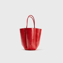 Vintage Soft Leather Shoulder Bucket Bag Summer Women's Versatile Commuting Shoulder Bag Cylinder Luxury Underarm Bag