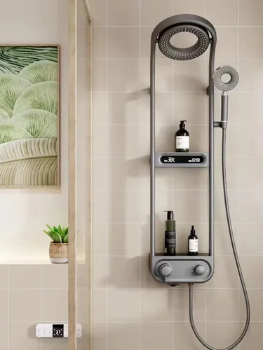 Ensemble de douche mural en laiton blanc et ABS, thermostatique, affichage numérique, pluie