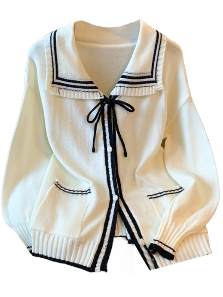 V-ne camisola de malha casaco feminino solto sle emagrecimento outono faion retro faculdade pré-encomenda auto-compra outerwear