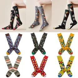 Calcetines de tubo Alto hasta la rodilla para mujer, ilustración Retro, arte abstracto, calle, otoño e invierno, calcetines altos de algodón