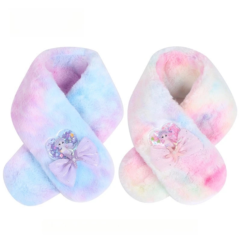 Miniso の新しいマーメイド子供用スカーフ暖かいスカーフ女の子のための冬の女の子ぬいぐるみ厚み