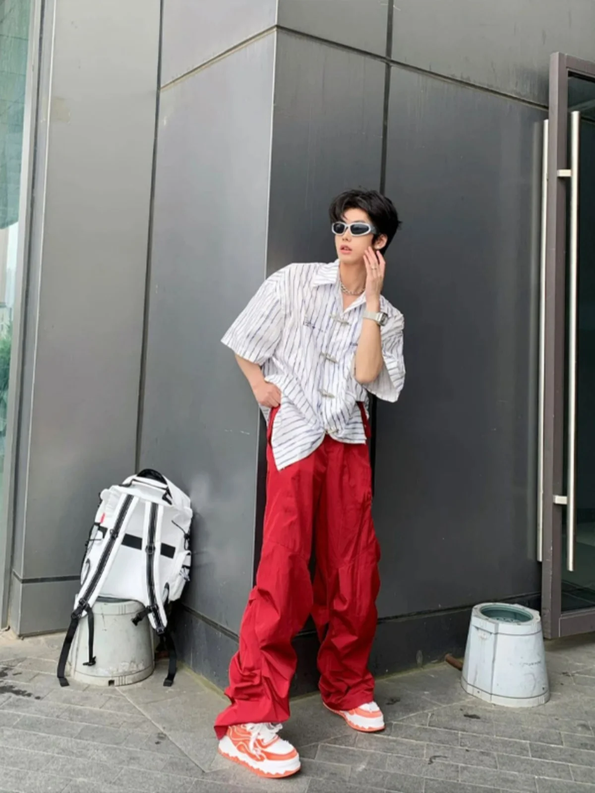 

Мужские летние тонкие брюки Slim Fit в американском ретро-стиле, винно-красные, свободные, широкие, повседневные, для подростков