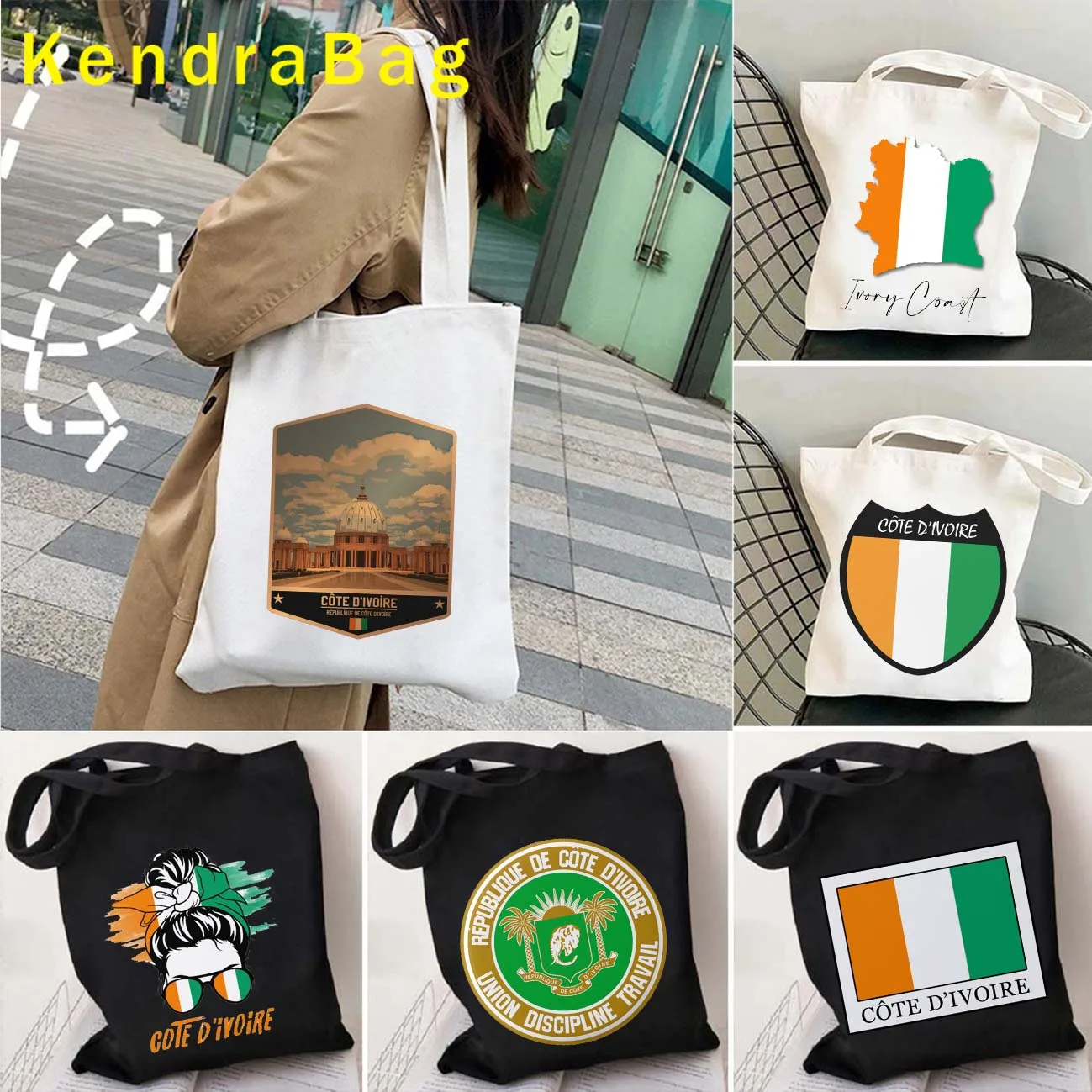 

Ivory Coast Flag Map Emblem Ivorian Girl cote d ivoire Africa Gift Heart Gifts Canvas Shoulder Tote Bags Shopper Cotton Handbags