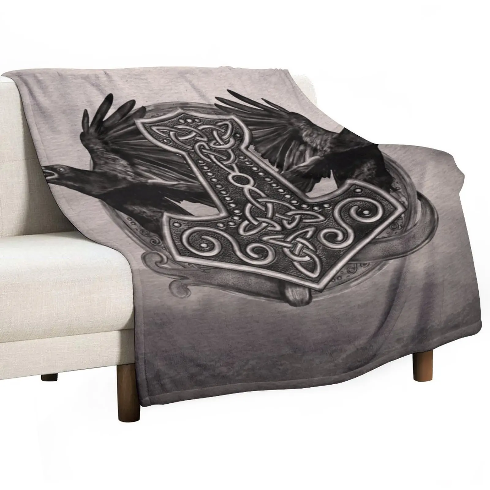 

Mjolnir The hammer of Thor and ravens Throw Blanket for babies Luxury St Quilt Comforter Blankets