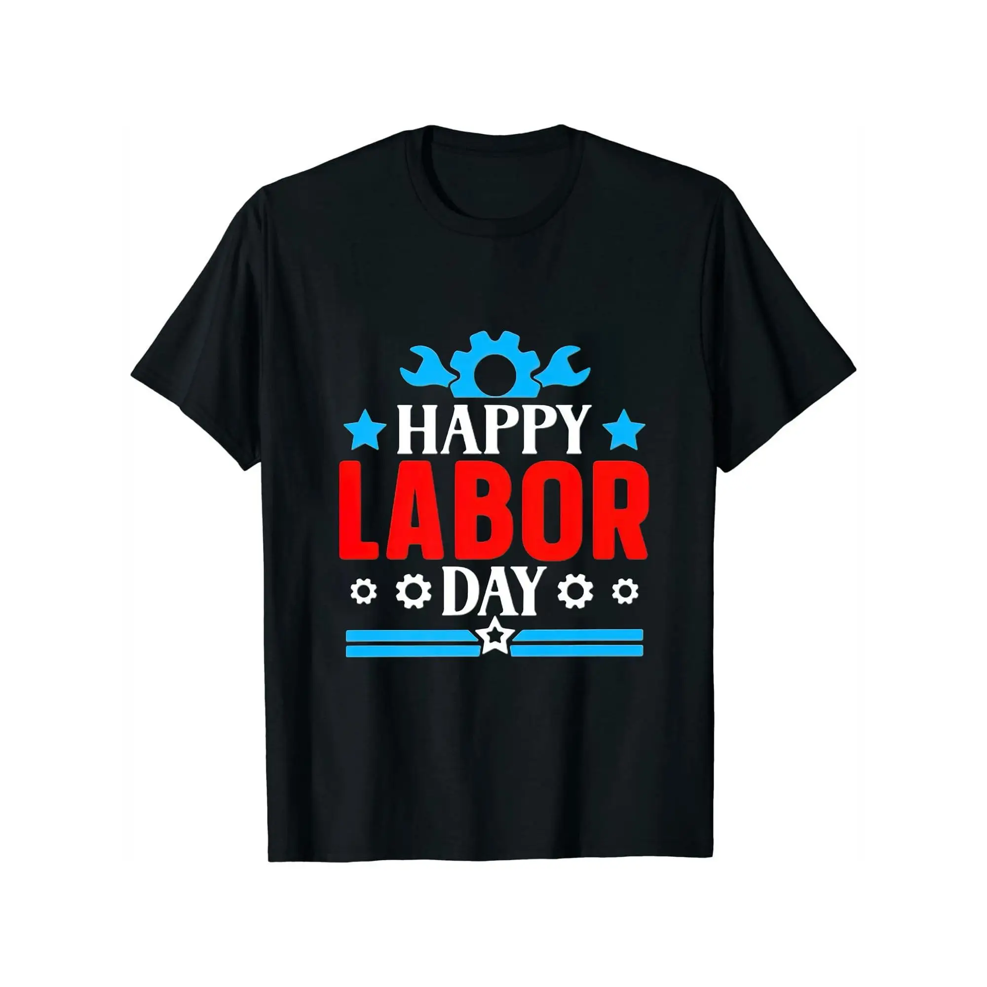 

Happy Labor Day T-Shirt Men Women Worker Appreciation Gift Gear Wrench Star Graphic Patriotic American Holiday Casual Tee