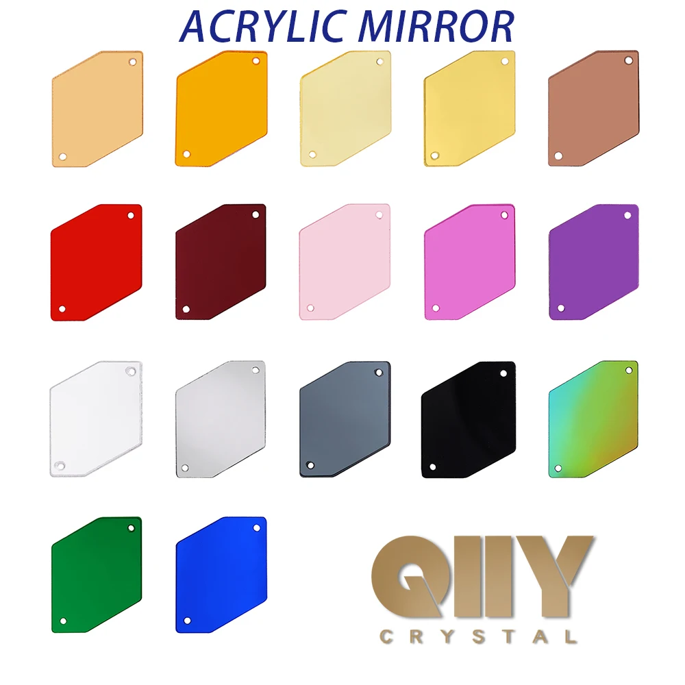 QIIY 50 Stück Polygon-Acryl-Spiegel-Näh-Strasssteine zum Aufnähen, DIY-Handwerk, flache Rückseite, Nähsteine für die Dekoration von Kleidungsstücken