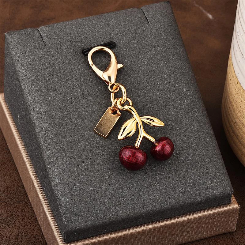 Fashion Accessories Gifts Cute Cherry Fruit Charm Car Keychain Pendants Decoration Handbag Shoulder Bag Hanging Ornament Keyring