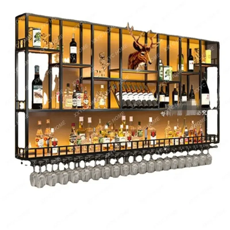 

Restaurant Bar Bar Wine Cabinet Wall Wall-Mounted Shelves Industrial Style Display Stand Creative Wall Hanging Red Wine Rack