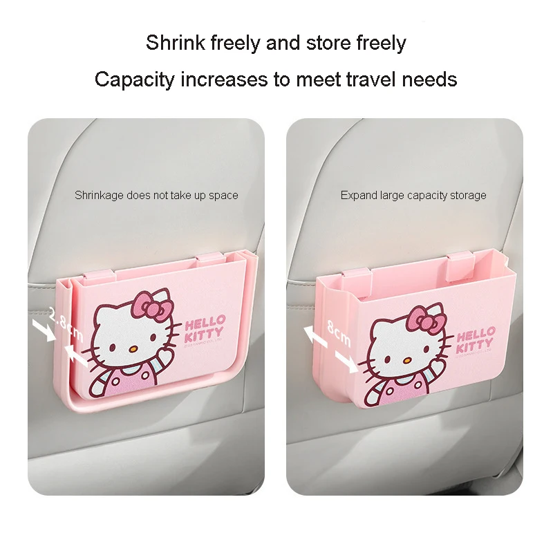 Kawaii Car Seat Back Garbage Can Storage Bucket Hanging Type Cartoon Storage Box Car Back Row Kt Cat Folding Telescopic Bucket