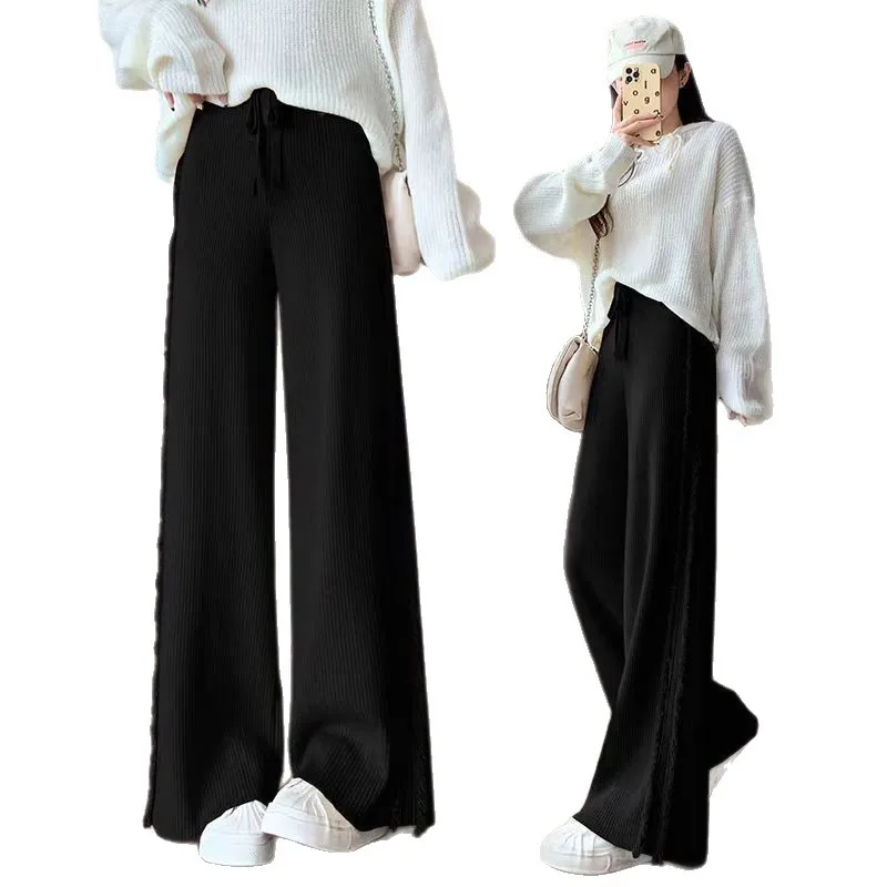 Drape Wide-leg Underwear Woman Fall and Winter Drawstring Elastic High Waist Side Fringe Loose Slacks Beanie Pants