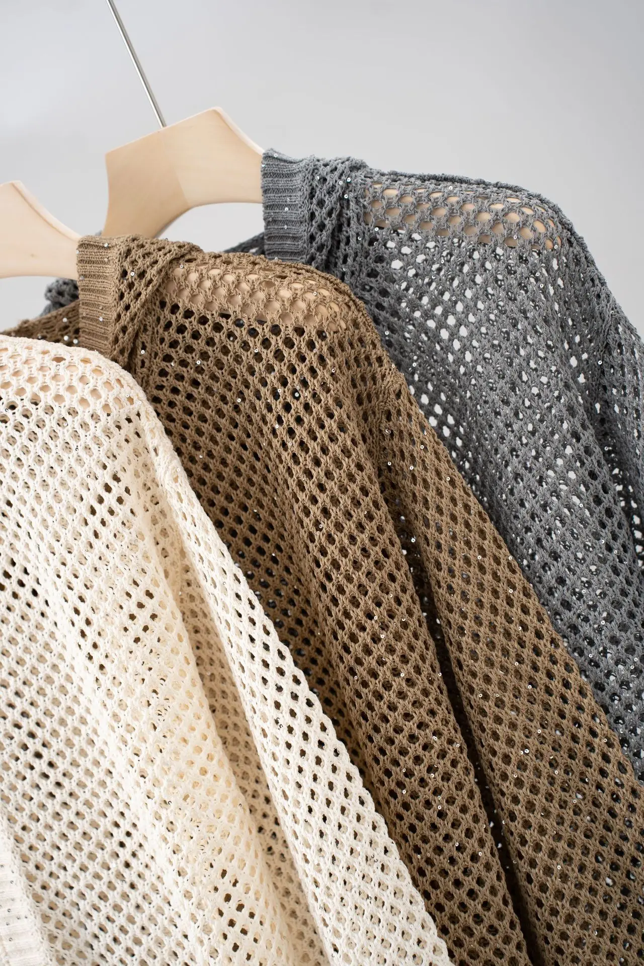 

Женский осенний новый льняной вязаный кардиган с блестками и капюшоном на молнии