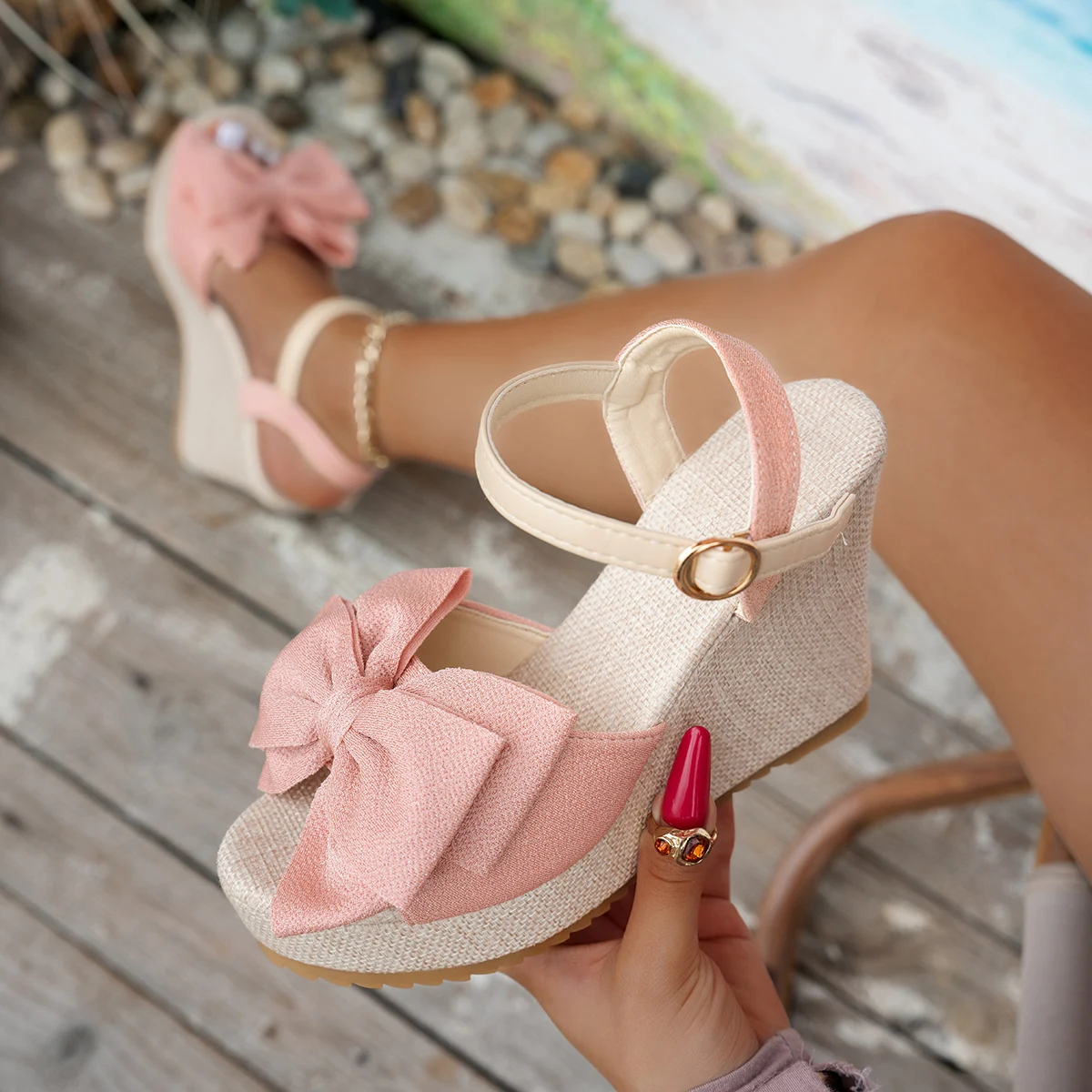 

Women Sandals Fashion Bow Wedges High Heels Sandals Women Brand New Peep Toe Platform Sandals Casual Party Daily Woman Shoes