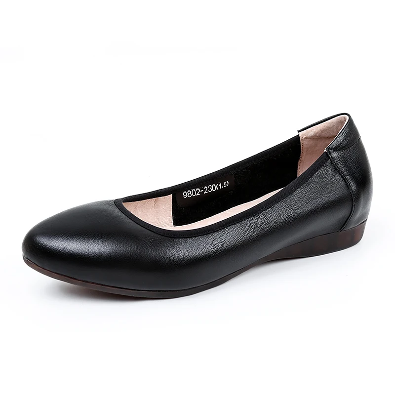 Corium Step-in Work Shoes Female Black Flat Single Shoe leisure Occupation Shoes Soft Sole Large Size Women's Shoes Soft-soled