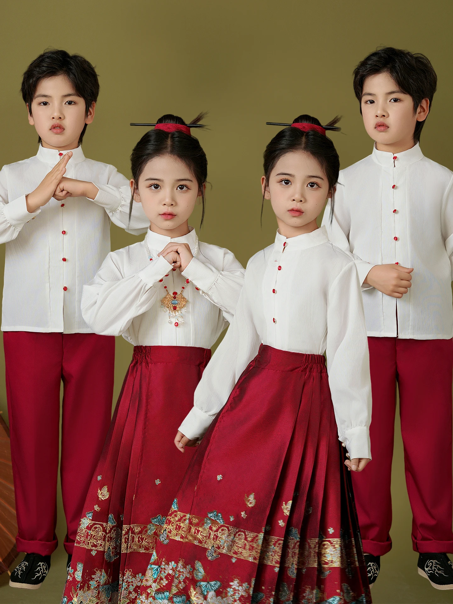 

Red Patriotical Children's Performance Costume Hanfu Sle Tailed Skirt Primary School Student Speech Outfit Six One