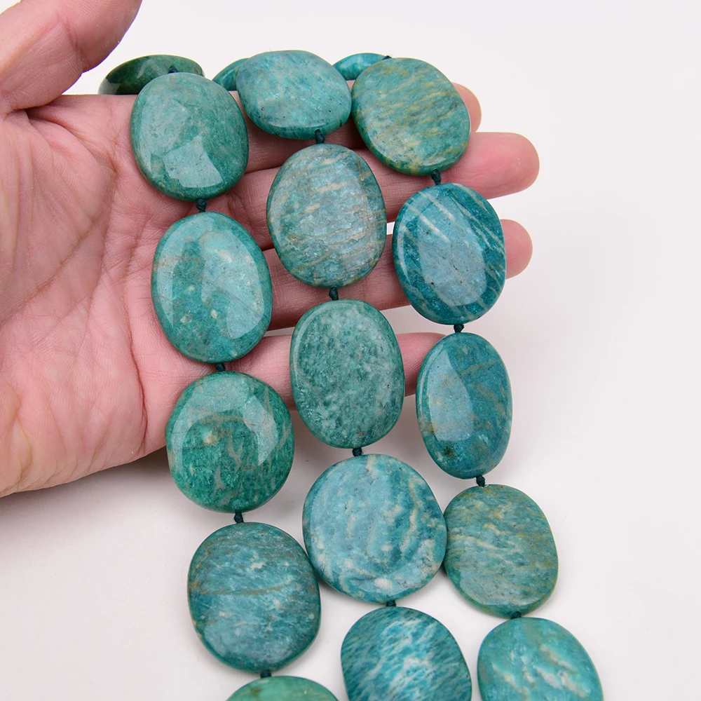 

APDGG Natural Green Soviet Amazonite Smooth Oval Egg Chunk Loose Beads 16" Real Stone Necklace Jewelry Making DIY