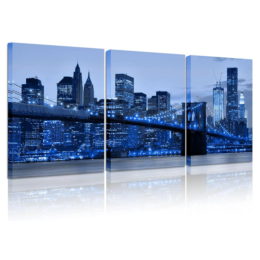 Blue New York City Diamond Painting, Wall Decoration, City Landscape Art, Diamond Mosaic, Brooklyn Bridge Picture, Full Drill, 3