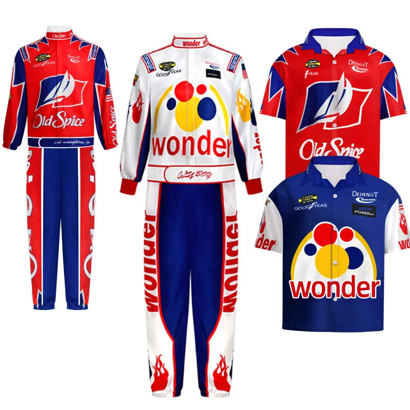 

Talladega Nights Ricky Bobby Racing Uniform Cosplay Red Cal Naughton Jr. Wonder Bread Racing Suit Halloween Costume