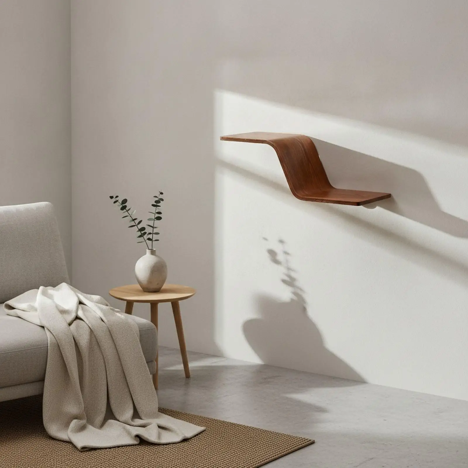 Wall-Mounted Z-Shaped Cat Shelf Smooth Curved Wood, Cat Climbing perch, for Living Room