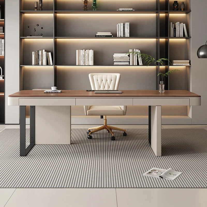 

Walnut solid wood desk Italian minimalist light luxury high-end study boss