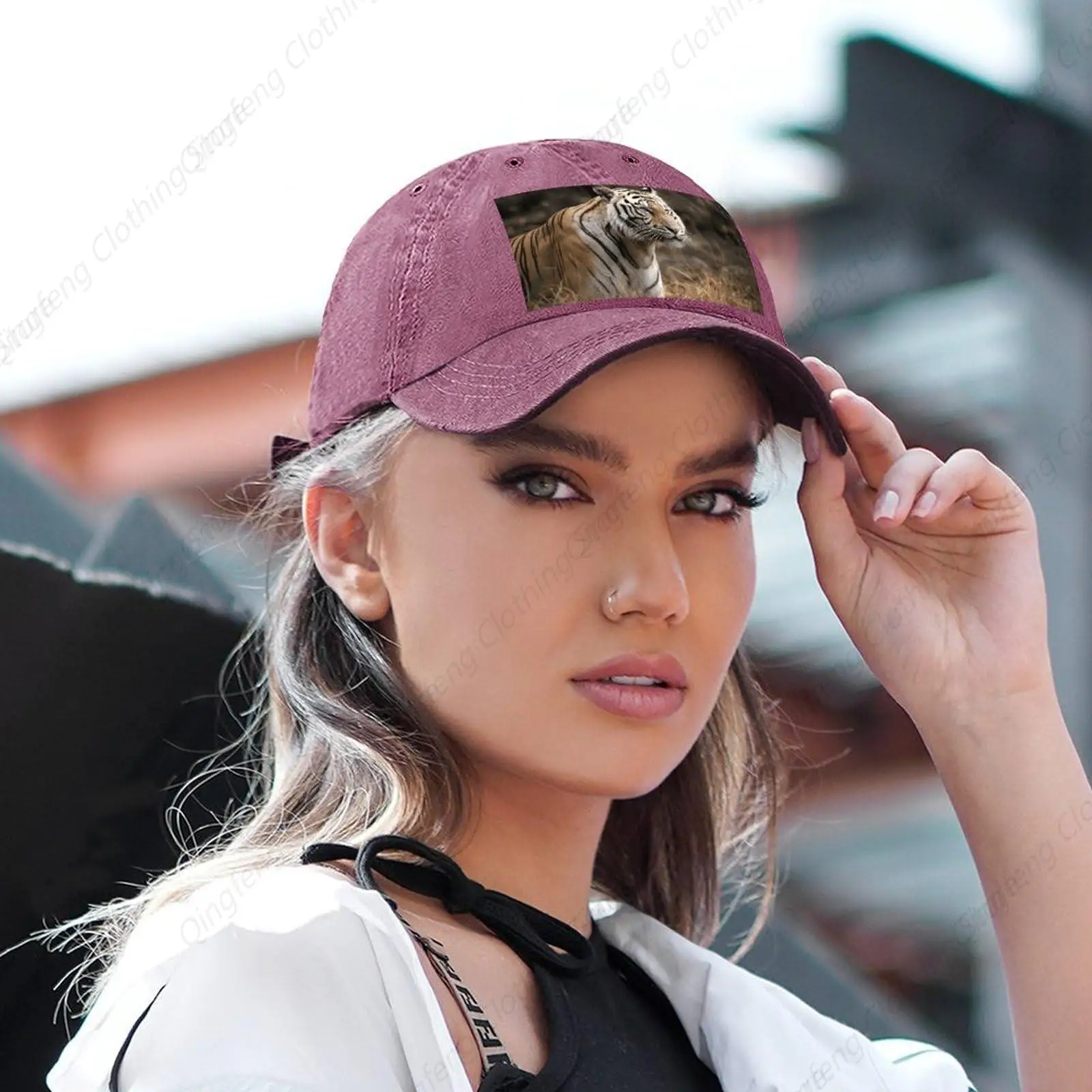 Wildlife Tiger Wine Red Baseball Cap for Men Women Golf Dad Hat Adjustable Classic Cotton Hat Cap