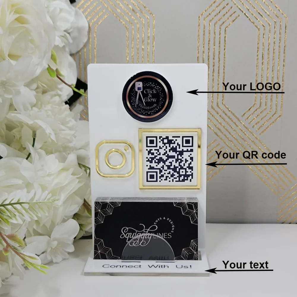 لافتة رمز الاستجابة السريعة من الأكريليك للأعمال Instagram Facebook Social Media Salon Beauty Use حامل بطاقة متضمن لوحة زخرفية شفافة
