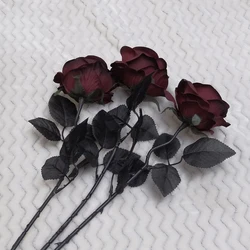 50CM Dark Red Rose Artificial Flower Halloween Party Dark Photo Decoration Prop Goth Rose