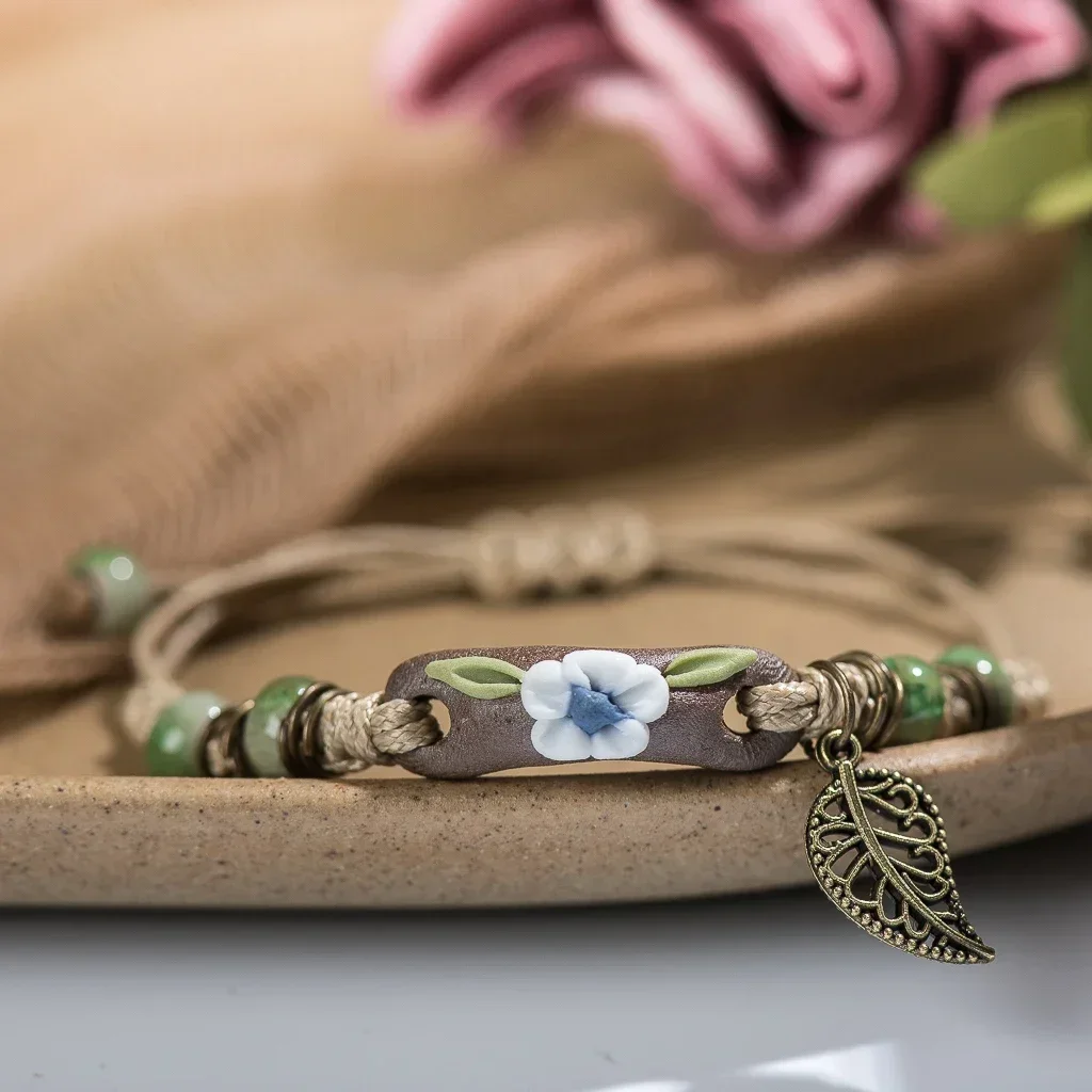 Forest Series Plant Hand-kneaded Ceramic Adjustable Bracelet for Women Gift Jewelry